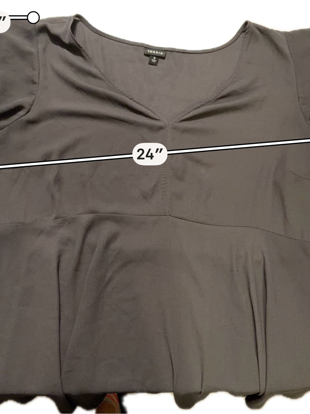 Torrid Women’s 3X Dark Gray V Neck Empire Waist Flutter Sleeve Peplum Blouse Top - Picture 9 of 9